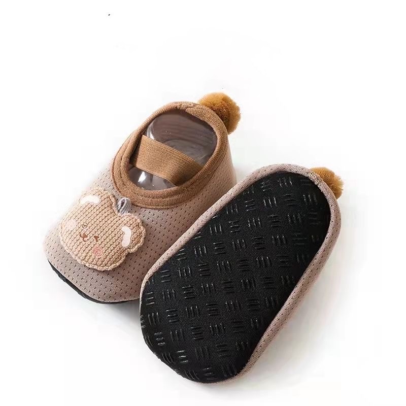 Giày Vớ cotton Đế Mềm Chống Trượt Hình Gấu Hoạt Hình Dành Cho Trẻ Em Tập Đi