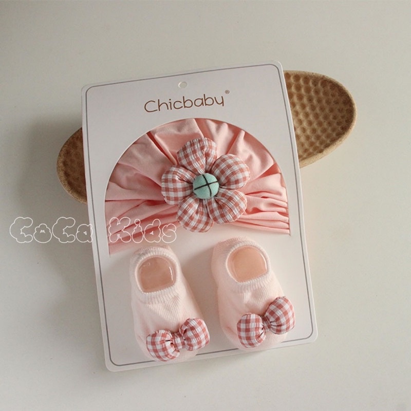 Set mũ turban kèm tất hình thú siêu dễ thương cho bé