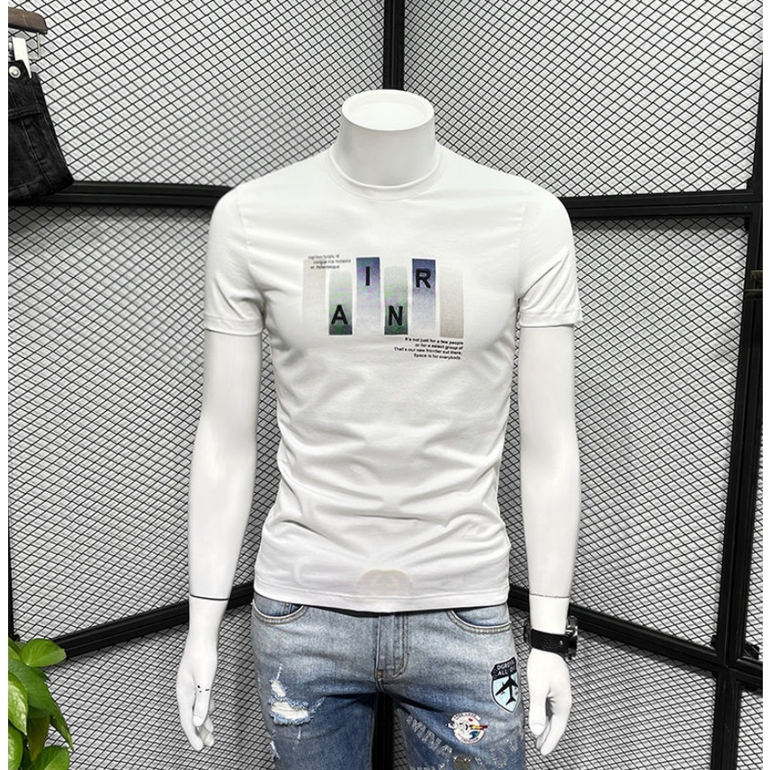 Áo Thun Cotton Tay Ngắn Cổ Tròn Ôm Dáng Trẻ Trung Phong Cách Hàn Quốc Cho Nam