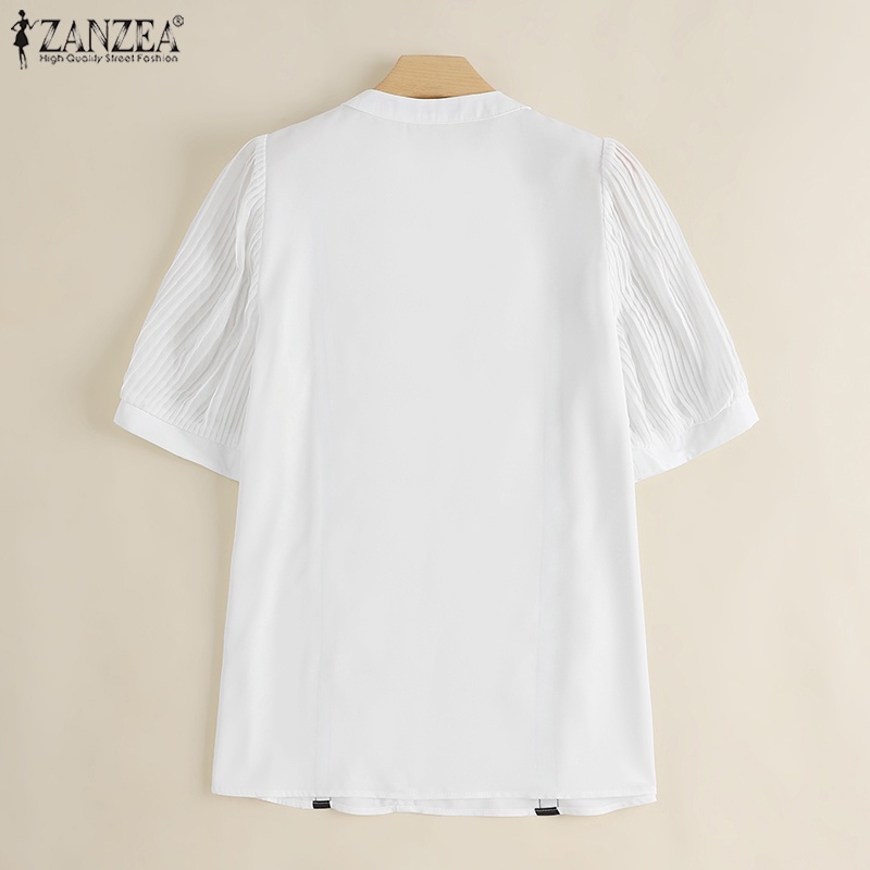 Áo kiểu ZANZEA tay lửng cổ chữ v xếp ly phong cách Hàn Quốc dễ phối đồ cho nữ