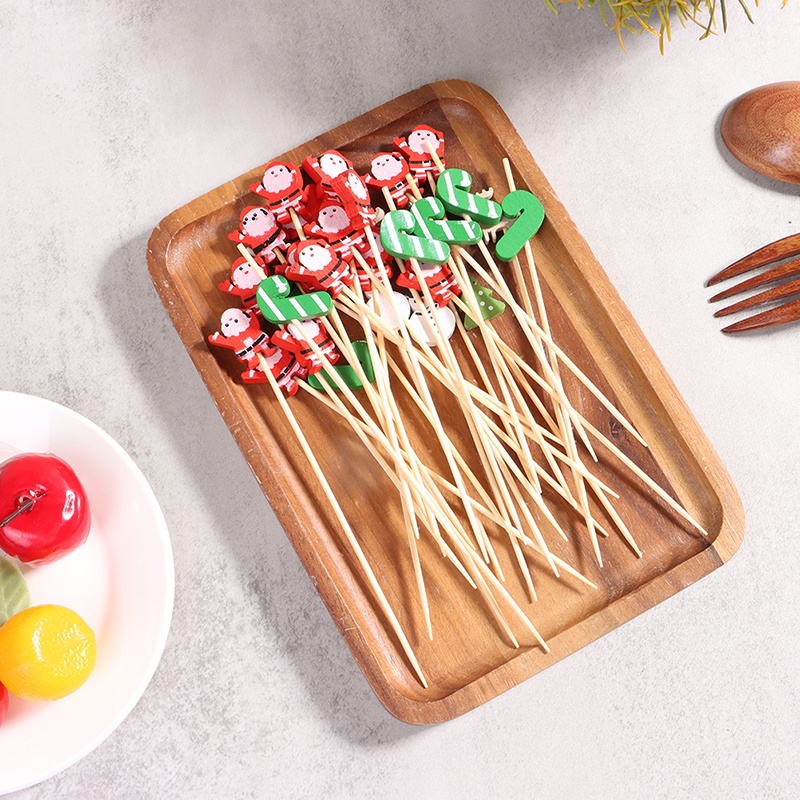 Set 100 xiên que tre đầu xoắn thắt nút dùng một lần trang trí cocktail tiệc nướng BBQ đồ ăn vặt bánh mì sandwich