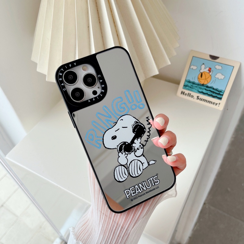 Ốp Điện Thoại Cứng Chống Sốc Chống Rơi Tích Hợp Gương In Hình Snoopy Cho iPhone 14 13 12 11 Pro Max Plus X XR XS Max