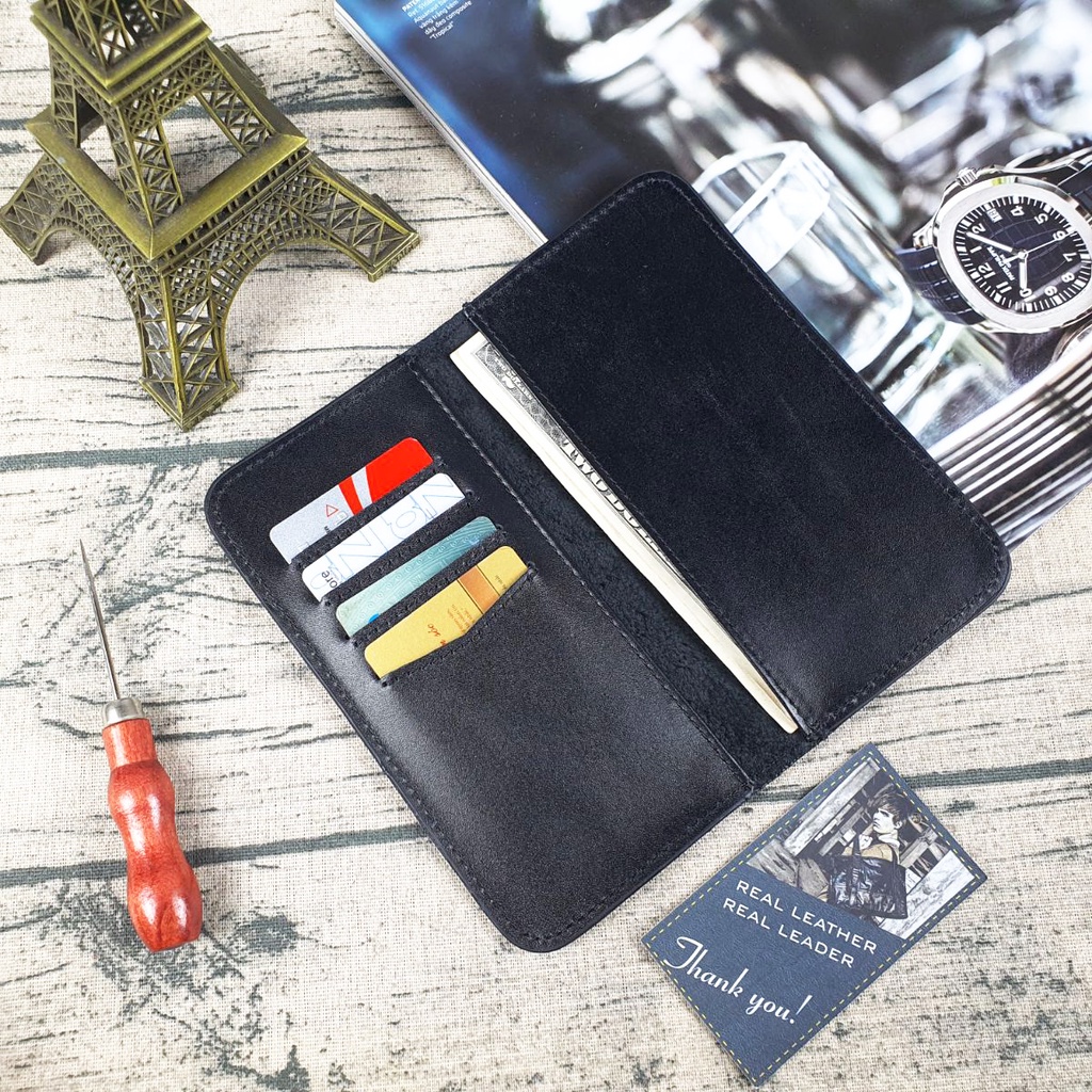 Ví dài mini cầm tay unisex siêu mỏng da bò thật WL118  -100% da bò thật