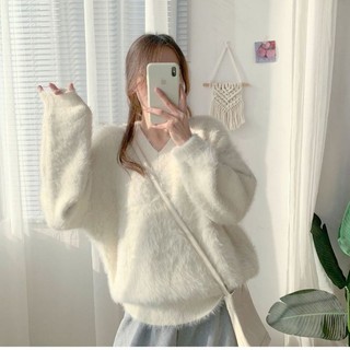 (H131) Áo Len Mỏng Lông Thỏ Cổ V Phong Cách Hàn Quốc ❤️