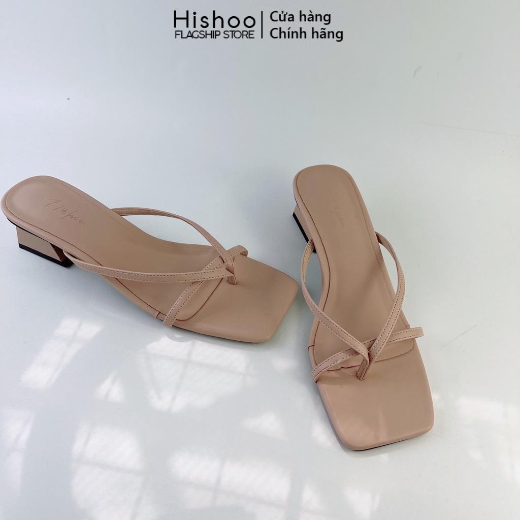 Guốc Cao Gót Xỏ Ngón HISHOO Hàn Quốc cao 5cm màu nude s012