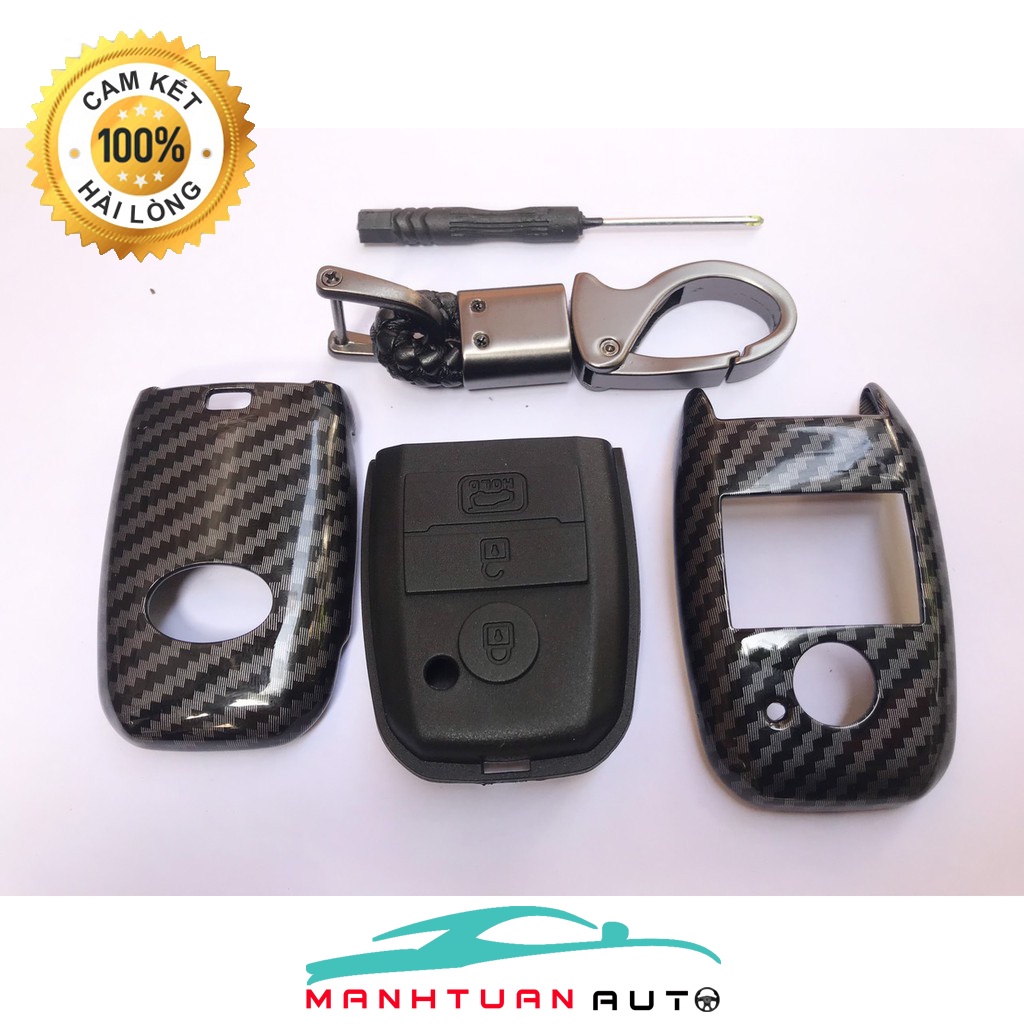 Ốp chìa khoá vân cacbon xe Kia Seltos, K3, Cerato 2016-2018, Sorento, Soluto, Sonet - Chìa Smartkey, Bao chìa khóa 3 nút