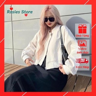 Áo khoác bomber croptop hai lớp lót gió dày dặn hàng chuẩn siêu đẹp chất gió mềm đẹp