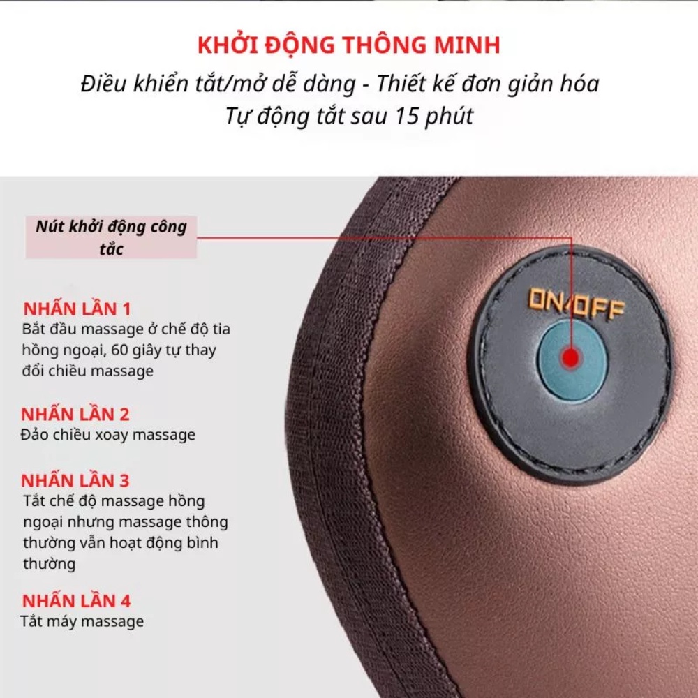 Gối massage cổ vai gáy hồng ngoại 8 bi Hàn Quốc, máy massage toàn thân giúp giảm đau mỏi vai gáy, bảo hành 12 tháng