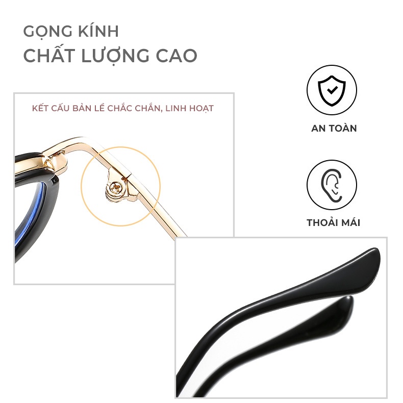 Kính Chống Ánh Sáng Xanh Và Tia Bức Xạ Nam Nữ AORON Mắt Trong Suốt Gọng Kim Loại Thời Trang Retro Sang Chảnh-AK072