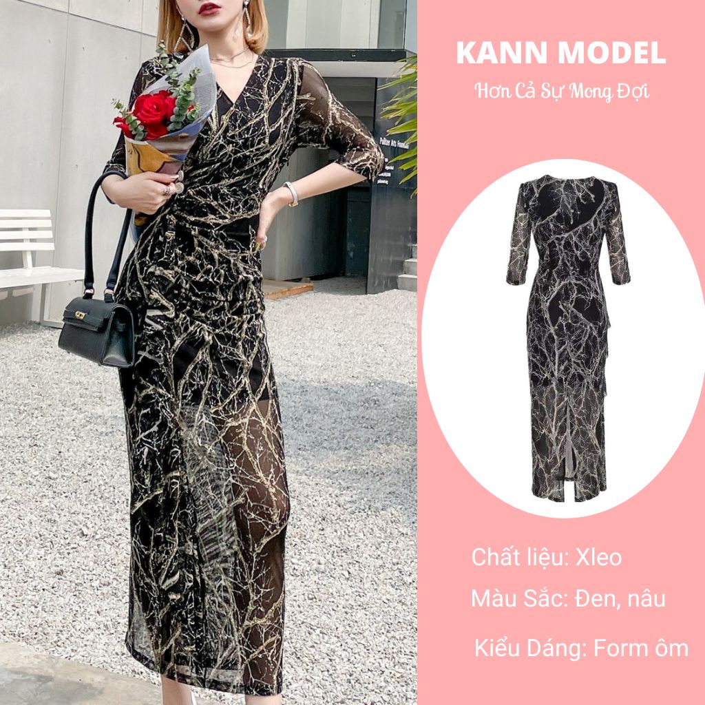 Váy Body Sexy Kann Model Xẻ Tà Sau Cổ Tim, Vải Xion Đi Chơi Đi Tiệc HV17