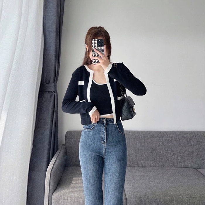 Set Bộ Len Mongtoghi 2 Món Áo Ba Lỗ Và Áo Khoác Viền Dài Tay Cổ Tròn Có Túi Phong Cách Hàn Quốc Ailee AO NU 007A2