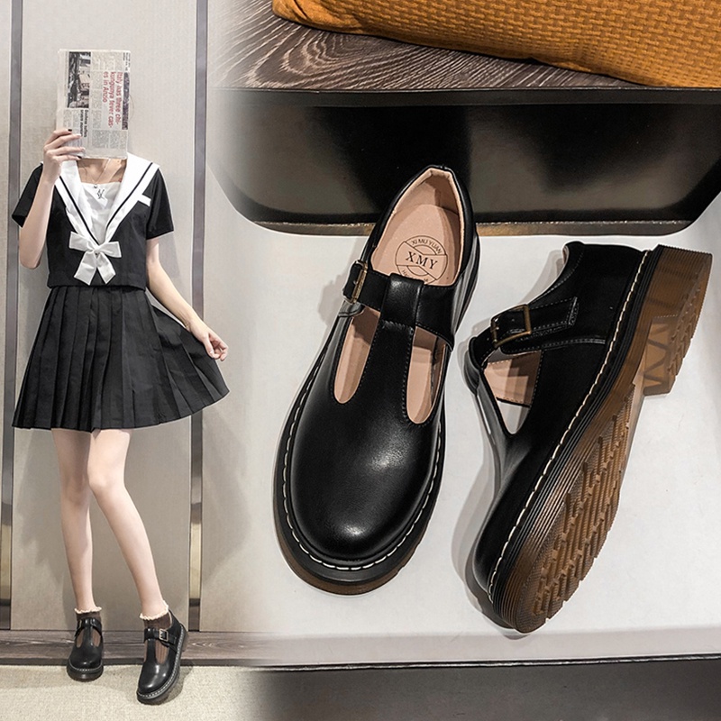 Giày Da Đế Dày Phong Cách Retro Mới Cho Nữ Cỡ 35-42