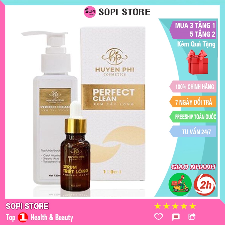 Kem Tẩy Lông Perfect Clean Huyền Phi 120ml + Serum triệt lông 20ml loại bỏ mọi loại lông không gây đau rát