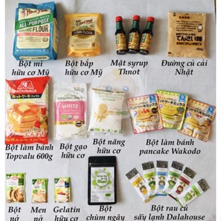 Nguyên liệu, bột làm bánh hữu cơ cho bé: bột mì, bắp, năng, gelatin, pudding,...