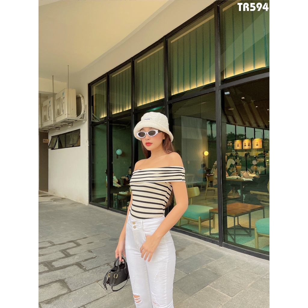 Quần jean nữ lưng cao 2 nút trắng co giãn dày dặn Tr594