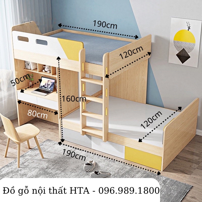 Giường tầng thông minh kèm bàn học và tủ áo cho bé
