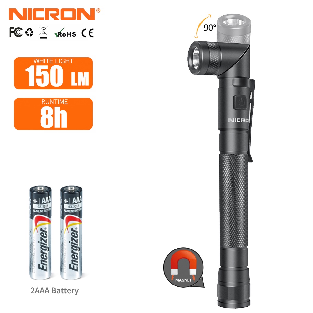 Đèn Pin LED NICRON N73 Hai Đầu 90 Độ 2 * AAA 150lumen IPX4 N73 Chống Thấm Nước Tiện Dụng