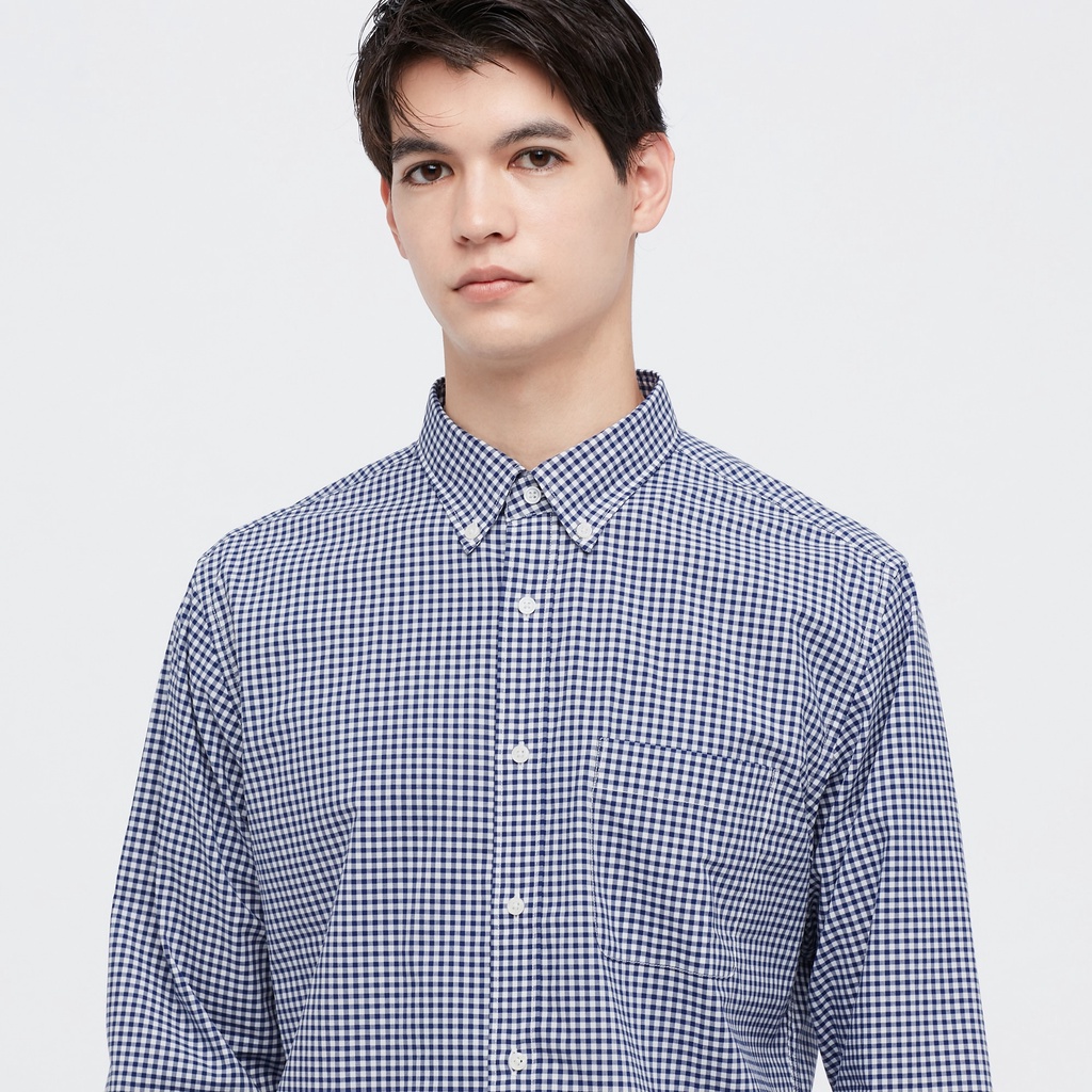 [Auth Uniqlo] Áo Sơ Mi Kẻ Sọc Cotton Mịn Dài Tay Nam Uniqlo - Nhật Bản