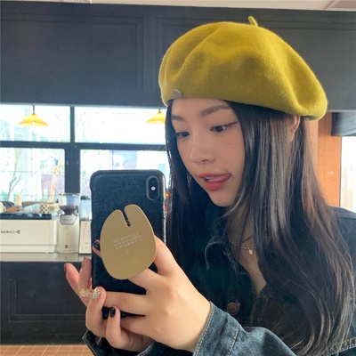 Mũ Beret Len Phối Nút Kim Loại Cao Cấp Thời Trang Mùa Thu Đông Theo Phong Cách Hàn Quốc Cho Nữ