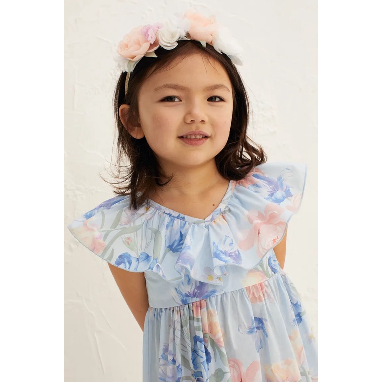 Váy bèo xòe hoa xanh 1054775001 HM H&M _hàng chính hãng authentic