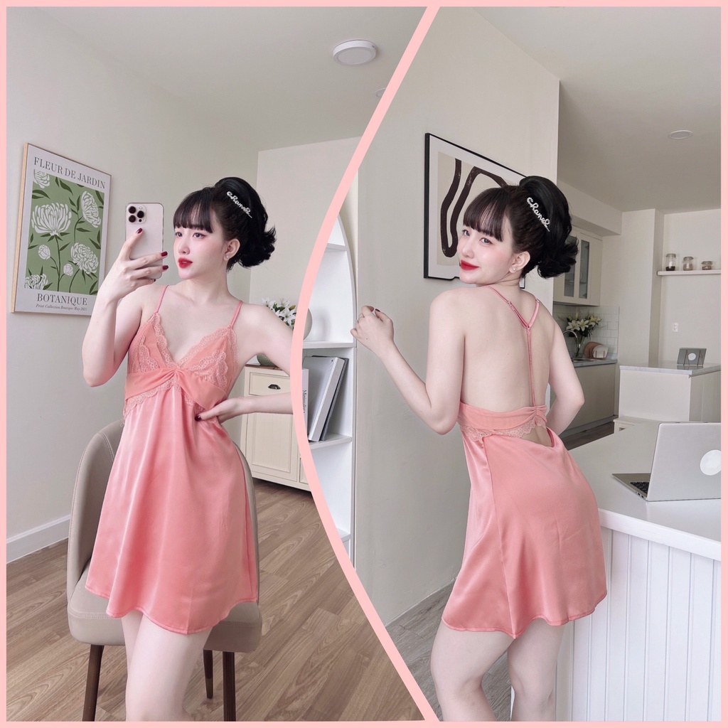 ⚛ ⚛ ĐẦM NGỦ LỤA ⚛ ⚛ Đầm ngủ cao cấp lua satin chữ T phối ren freesize 58kg