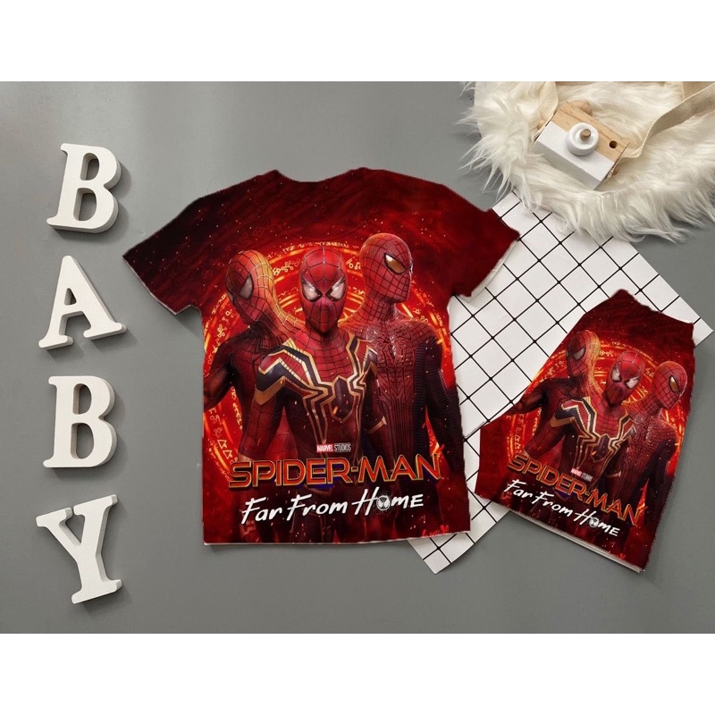 Bộ spiderman người nhện bé trai tay ngắn chất thun lạnh in 3D 10-60kg, Quần áo trẻ em SUSHI KIDS
