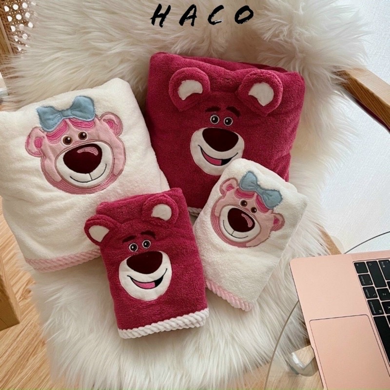 Set 2 khăn tắm khăn mặt gấu béo hồng Losto Disney cute dễ thương