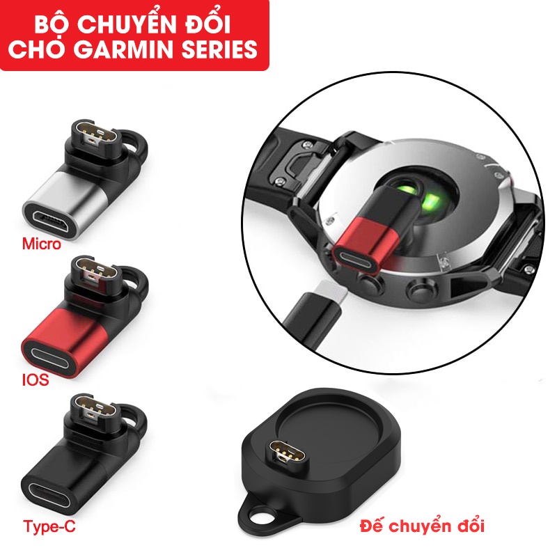 Bộ sạc chuyển đổi loại C/Micro-USB/iphone dành cho garmin fenix7 6 5/ venu 2/ vivoactive 3/ vivoactive 4/Instinct/Epix