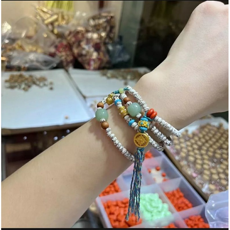 Chuỗi bồ đề tinh nguyệt 5x3mm 216 hạt mix chuyển pháp luân