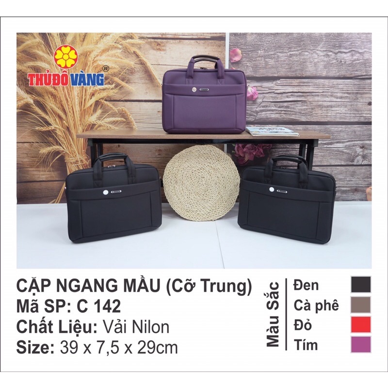 Cặp ngang xốp màu siêu nhẹ THỦ ĐÔ VÀNG cỡ trung mã 142 cho sinh viên, công sở đựng máy tính laptop