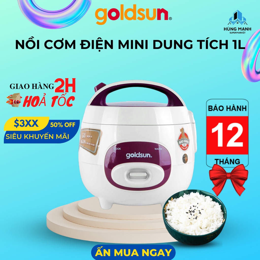 Nồi cơm điện mini dung tích 1L, Nồi cơm điện nhỏ Goldsun CB3101 - Bảo hành chính hãng 12 tháng