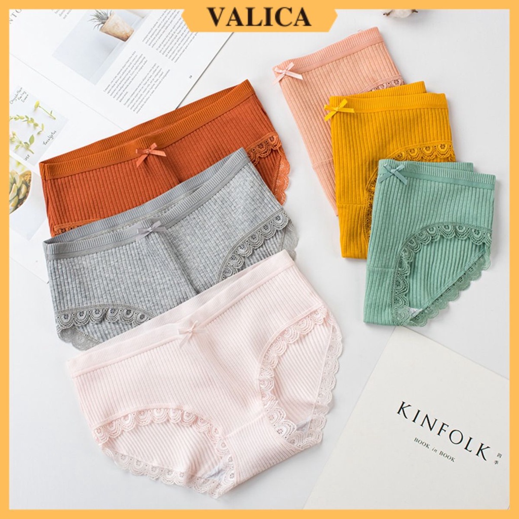 Quần lót nữ gân tăm - Quần chíp nữ viền ren cạp nơ co dãn ôm vòng 3 siêu xinh VALICA LB08
