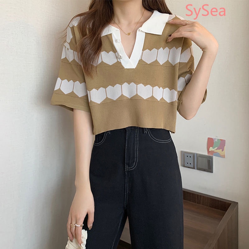 Áo Dệt Kim Cổ Polo Thời Trang Mùa Hè Hàn Quốc Cho Nữ
