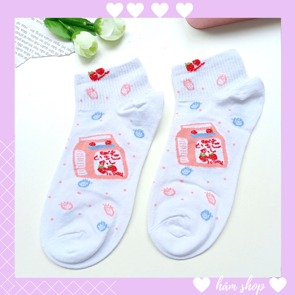 Tất Nữ Cổ Ngắn Cotton Họa Tiết Cute Phong Cách Hoạt Hình Hàn Quốc Dễ Thương Thoáng Mát Co Giãn 4 Chiều
