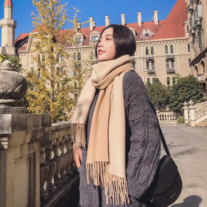 KHĂN CHOÀNG CASHMERE LÔNG CỪU MÀU TRƠN 2 MẶT SIÊU TO GIỮ ẤM NGÀY ĐÔNG