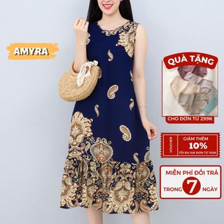 Váy trung niên mặc nhà bigsize mùa hè tole lanh thái - Đầm trung niên form rộng thoải mái mát cho mẹ sát nách