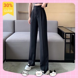 Quần suông Ống Rộng Lưng Cao 2 Khuy- Quần Ống Suông Cạp Cao 2 Cúc Dài 100cm