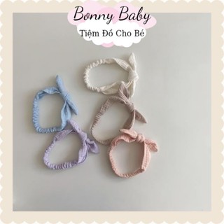 Băng đô nơ tai thỏ vải xô muslin cho bé gái 0-3 tuổi