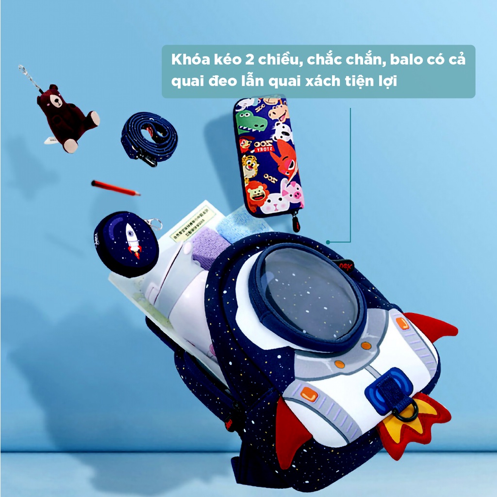 Balo Balo cho bé cấp 1 mầm non chống gù bọt biển siêu nhẹ cặp sách cho bé phi hành gia ZM