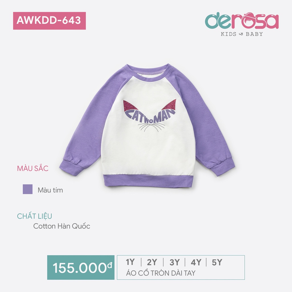 Áo thu đông dài tay cho bé gái và bé trai DEROSA KIDS từ 1 đến 5 tuổi AWKDD643A