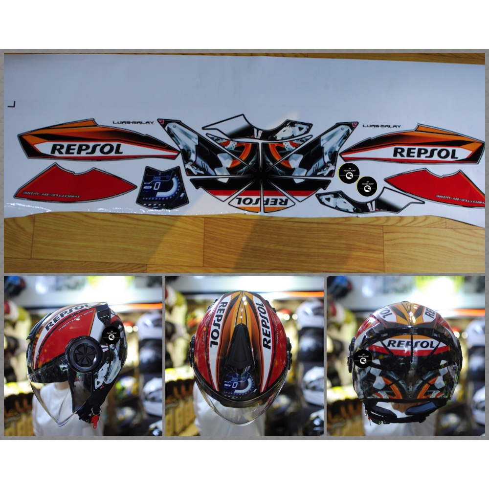 Decal dán mũ bảo hiểm 3/4 Repsol