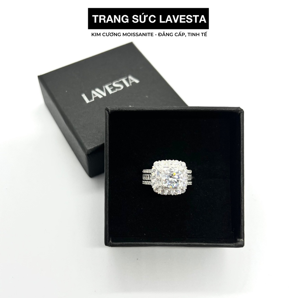Nhẫn kim cương nữ Moissanite Mỹ 7 ly kiểm định GRA Lavesta KC03 mặt vuông sang chảnh