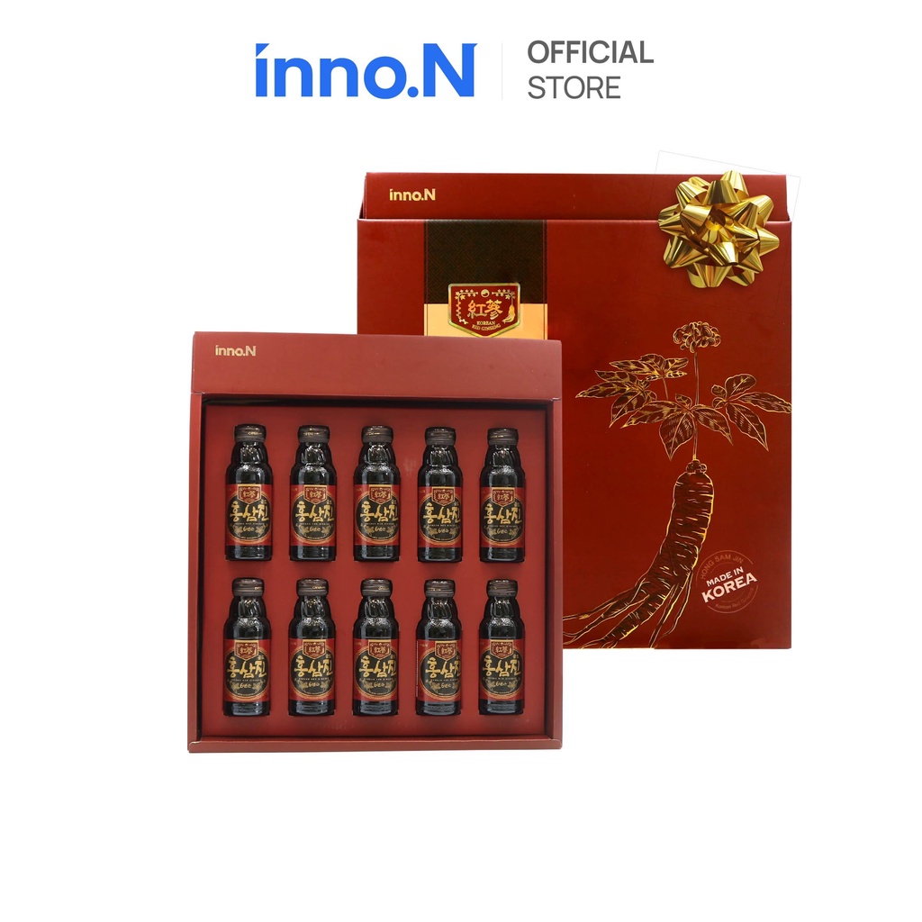 Set quà tặng 10 chai Nước Hồng Sâm HONGSAMJIN GOLD Hỗ Trợ Tăng Cường Sức Đề Kháng và Bồi Bổ Cơ Thể 100ml
