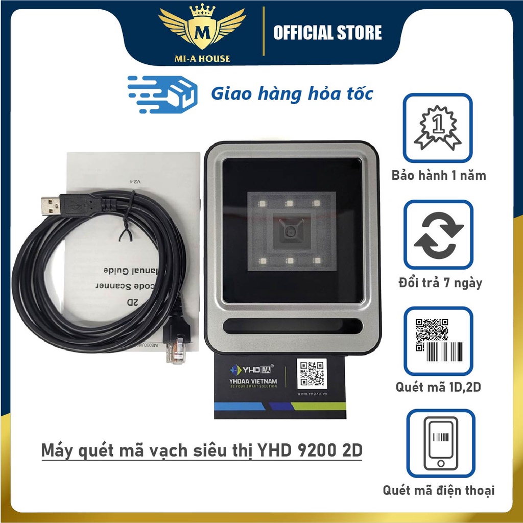 Máy đọc mã vạch để bàn YHD 9200 - Máy tít mã vạch QRCODE - dùng cho siêu thị, quầy tính tiền, kết nối qua cổng USB
