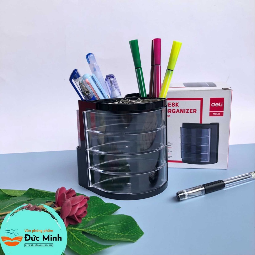 Khay cắm bút 4 ngăn Deli kèm giấy nhớ E9133 - thiết kế sang trọng - vpp Diệp Lạc (sỉ/lẻ)