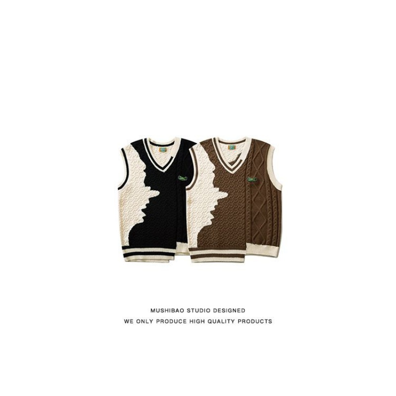 Áo Sweater Dệt Kim Sát Nách Màu Sắc Tương Phản Phong Cách Hip Hop Thời Trang Mùa Thu Cho Nam Và Nữ