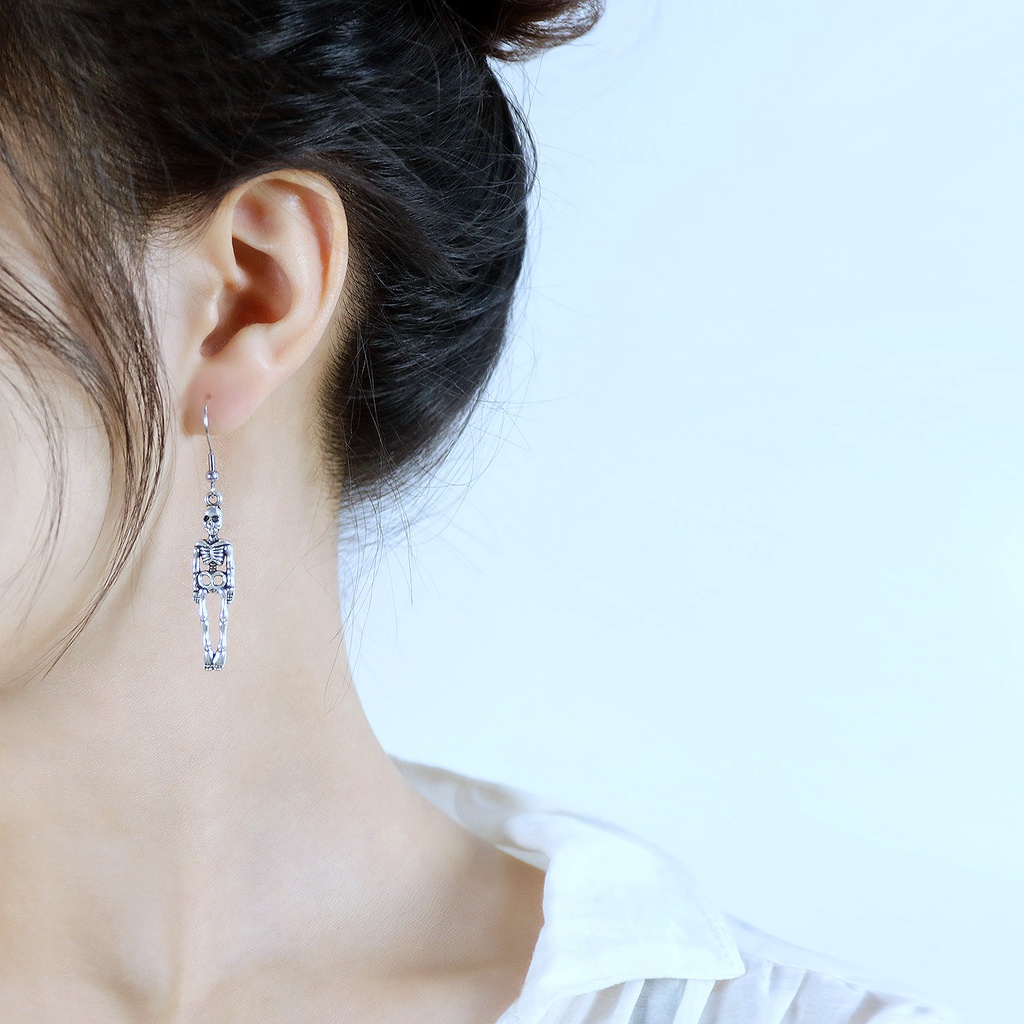 Khuyên Tai Thả Hình Bộ Xương Phong Cách Tối Màu Phong Cách Halloween Cho Nam Và Nữ