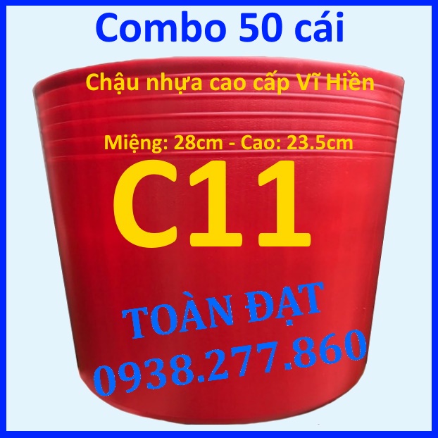 50 Chậu Nhựa C11 đỏ 28x24cm (Vĩ Hiền), chậu dẻo trồng vạn thọ, chậu giá sỉ...