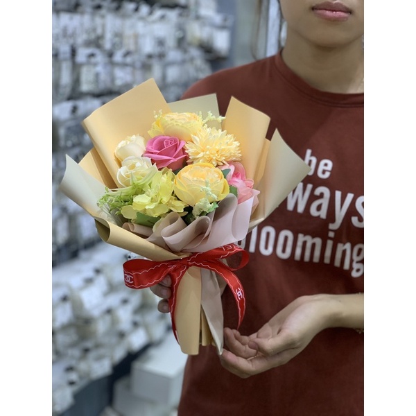 HOA LỤA PHỐI HOA SÁP BÓ KIỂU HÀN QUỐC CỰC XINH (BÓ NGẪU NHIÊN )