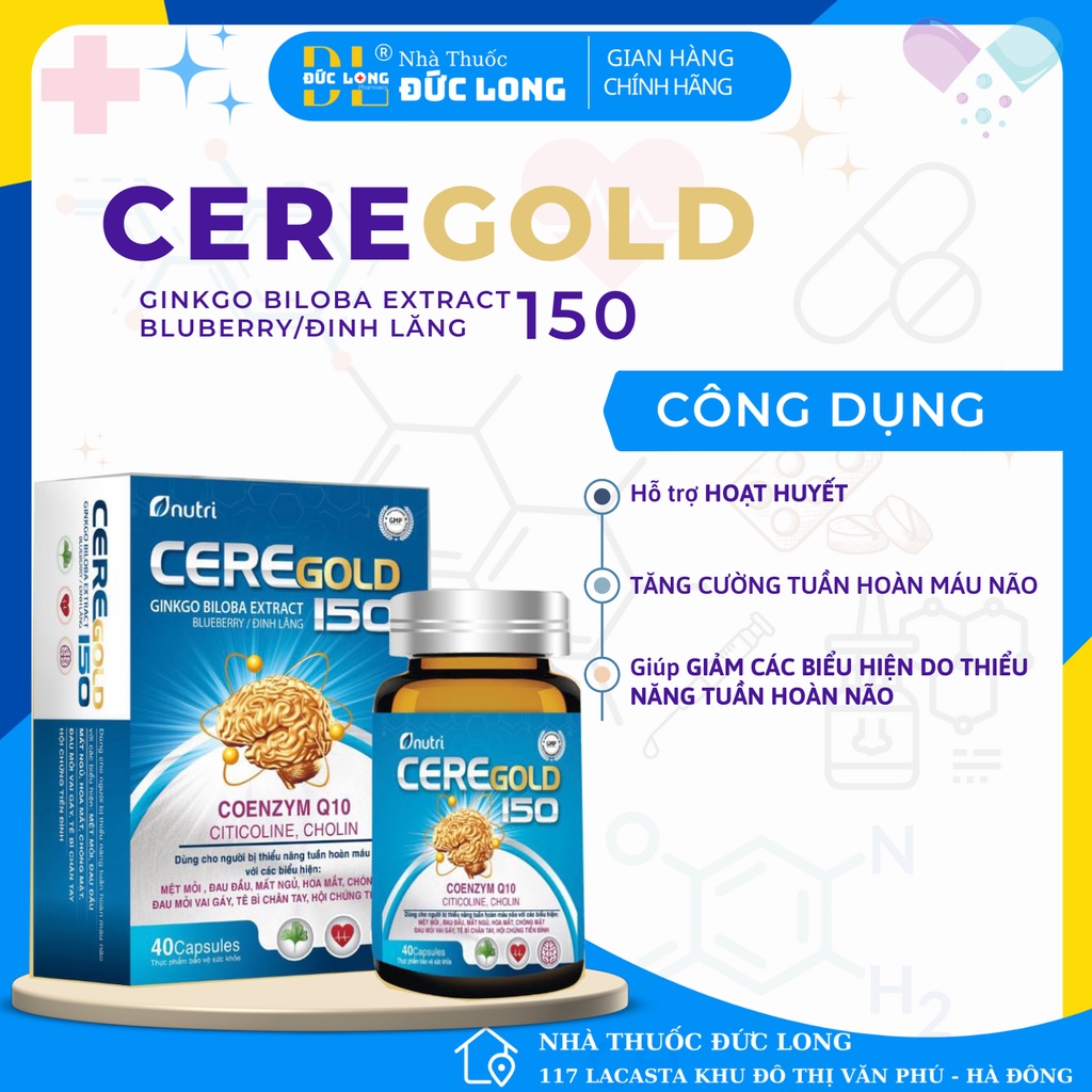 Ceregold 150 Dung cho người bị thiểu năng tuần hoàn máu não - Hộp 40 viên